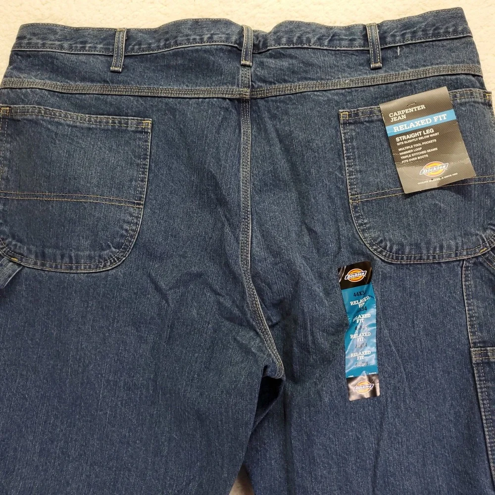 Dickies Mens Relaxed Fit Carpenter Jeans Straight Leg Blue Denim 44x34 1993SNB